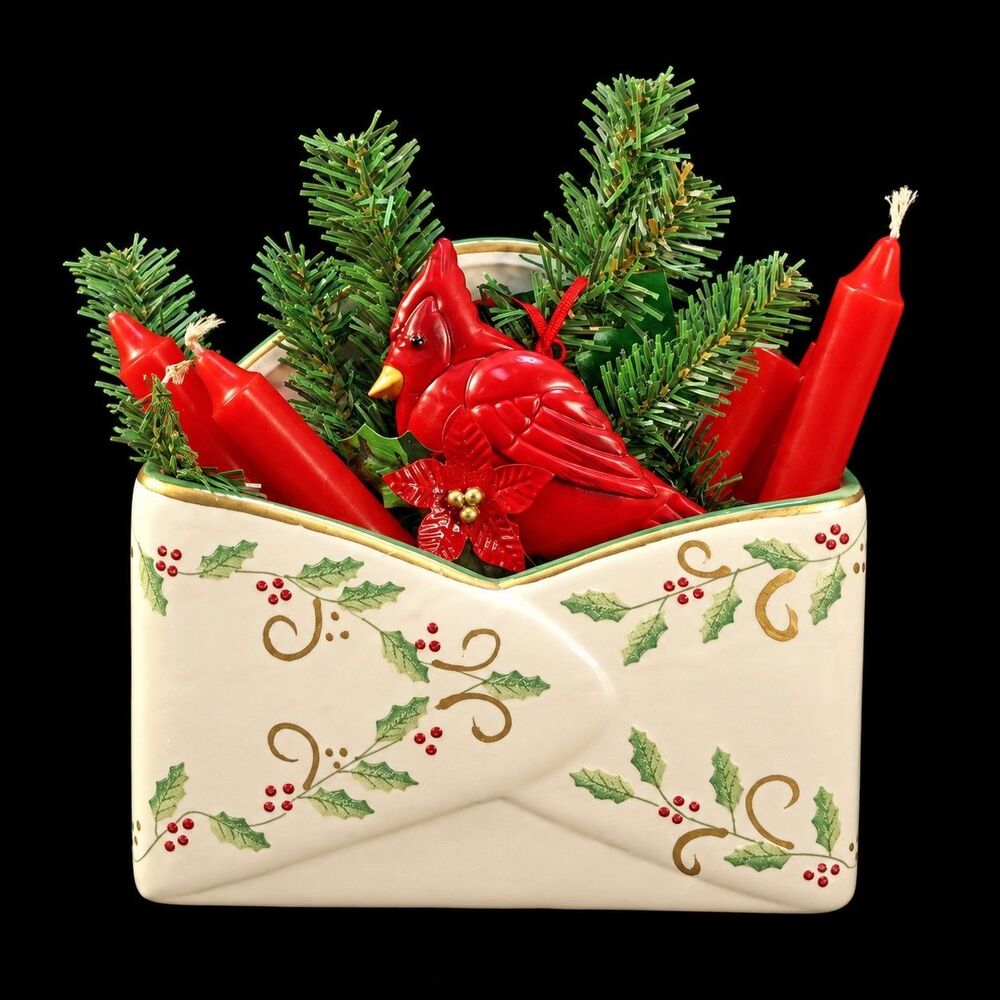 Vintage Creamy White Ceramic Tabletop or Wall Hanging Envelope Style Christmas